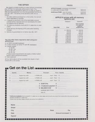 Lot #4027 Ron Wayne's Apple II Advance Order Information Brochure - Image 3