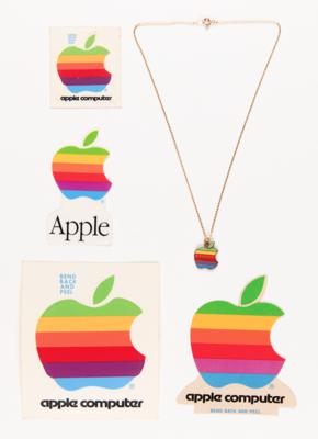 Lot #4118 Apple Computer 'Rainbow Logo' Stickers and Necklace - Image 1