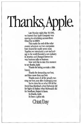 Lot #4085 Apple Computer Wall Street Journal Parody Advertisement - "Fuck you, Chiat/Day. Seriously." - Image 3