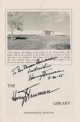 Lot #146 Harry S. Truman Signed 'Truman Library' Brochure - Image 1