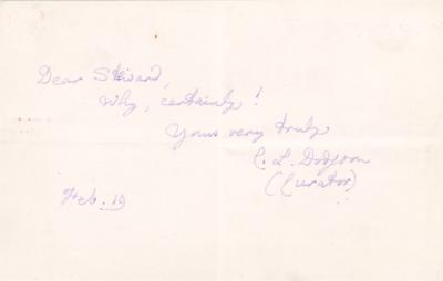 Lot #532 Charles L. Dodgson Autograph Note Signed