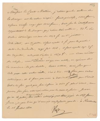 Lot #365 Napoleon Letter Signed - Estimating Stock Values of the Bank of France - Image 1