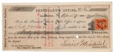 Lot #375 Lucius Fairchild Signed Check