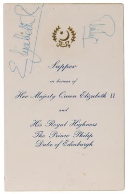 Lot #194 Queen Elizabeth II, Prince Philip, Royal Family Members, and Ayub Khan Rare Signed Official Menu for the Pakistani Foreign Minister (November 24, 1966) - Image 1