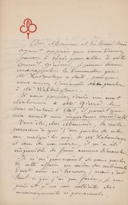 Lot #474 Frederic Auguste Bartholdi Autograph Letter Signed on the Statue of Liberty: "I am trying to find in my own strength the energy I need to complete the work of the Franco-American Union" - Image 1