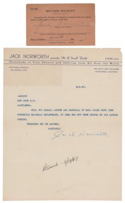 Lot #626 Jack Norworth Typed Letter Signed and Signed Receipt - Image 1