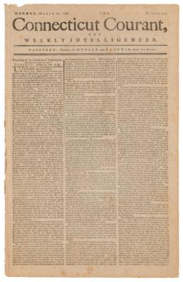 Lot #302 Massachusetts Ratifying Convention: The Connecticut Courant from March 10, 1788 - Image 1