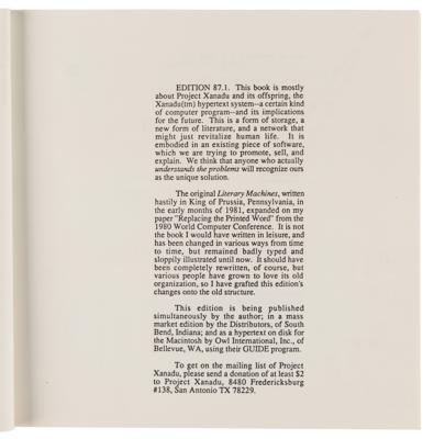 Lot #314 Ted Nelson Self-Published Book: Literary Machines, Edition 87.1 - Image 3