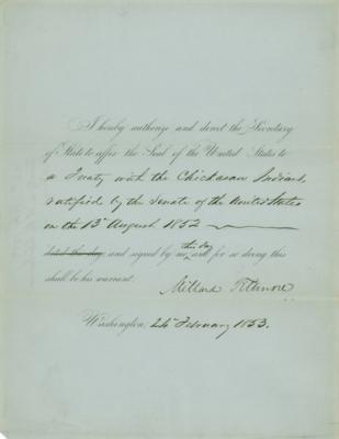 Lot #79 Millard Fillmore Document Signed as President, Proclaiming a Treaty with the Chickasaw Indians - Image 1