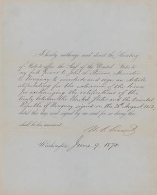 Lot #23 U. S. Grant Document Signed as President, Amending an 1852 Commerce Treaty with Uruguay - Image 1