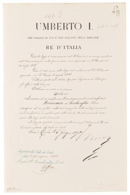 Lot #295 King Umberto I Document Signed - Image 1