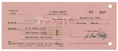 Lot #274 J. Paul Getty Signed Check - Image 1