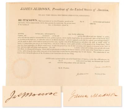 Lot #108 James Madison and James Monroe Document Signed as President and Secretary of State - Image 1