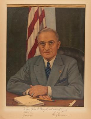 Lot #148 Harry S. Truman Signed Oversized Artistic Print as President - Image 1