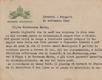 Lot #327 Pope John XXIII Typed Letter Signed on WWII: "The sacrifice is very light if you think about the sacrifice millions and millions of human lives that war inexorably overwhelms" - Image 2