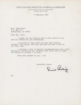 Lot #321 Linus Pauling Typed Letter Signed on the