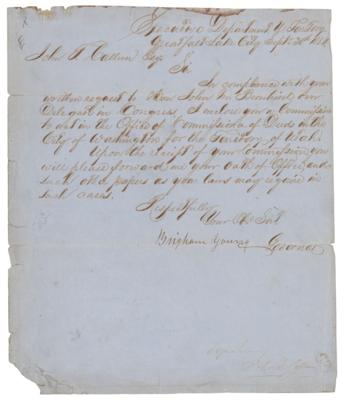 Lot #199 Brigham Young Letter Signed as Governor