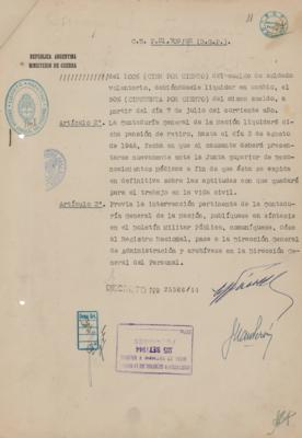 Lot #324 Juan Peron (3) Documents Signed - Image 2