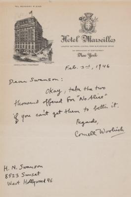 Lot #550 Cornell Woolrich Autograph Letter Signed - Image 1