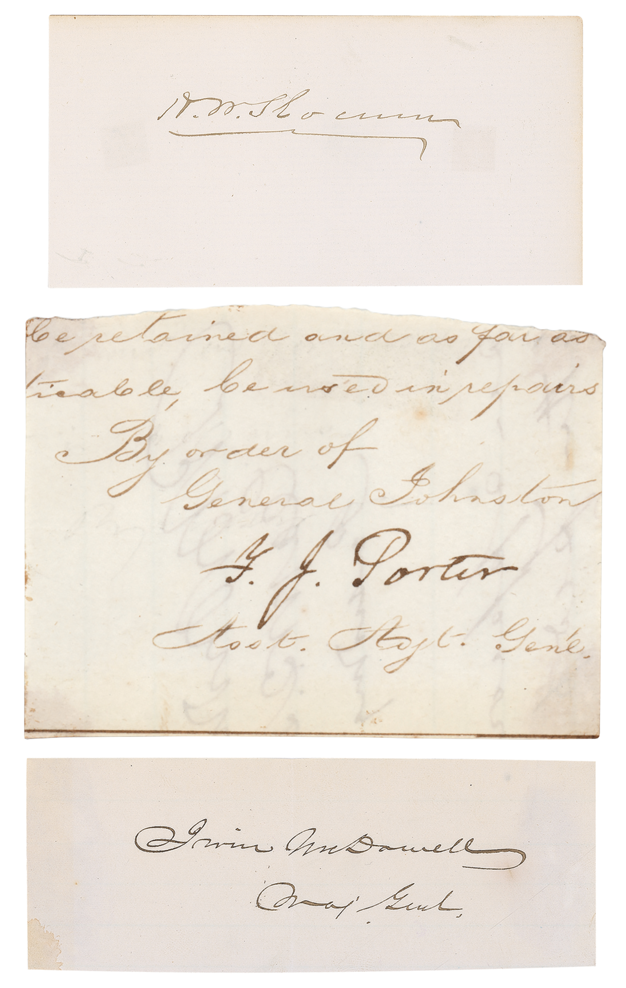 Lot #389 Union Generals (3) Signatures: McDowell, Porter, and Slocum - Image 1