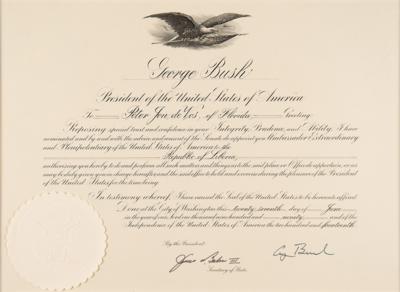 Lot #42 George Bush Document Signed as President, Appointing Ambassador to Liberia - Image 1