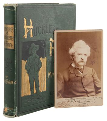 Lot #515 Samuel L. Clemens Signed Cabinet Photograph with First American Edition (Early State) of Adventures of Huckleberry Finn - Image 1