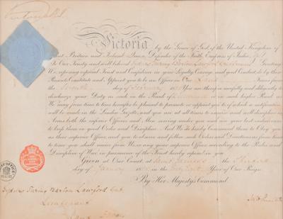 Lot #332 Queen Victoria Document Signed - Appointing Peter Lawford's Father as an Officer in the Land Forces - Image 1