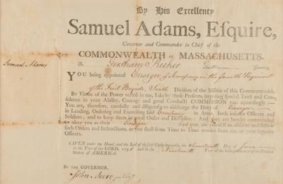 Lot #167 Samuel Adams Document Signed as Governor