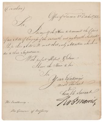 Lot #306 Robert Morris War-Dated Letter Signed as Superintendent of Finance, Sent to New Jersey Governor William Livingston - Image 1