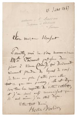 Lot #588 Hector Berlioz Autograph Letter Signed, Recommending a Piano Student - Image 1