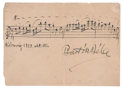 Lot #553 Bela Bartok Autograph Musical Quotation