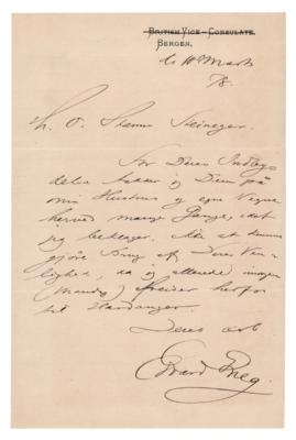 Lot #595 Edvard Grieg Autograph Letter Signed