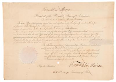 Lot #121 Franklin Pierce Document Signed as President, Appointing an Indian Agent in New Mexico - Image 1