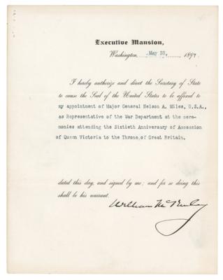 Lot #27 William McKinley Document Signed as President, Assigning Nelson A. Miles to Attend the Diamond Jubilee of Queen Victoria - Image 1