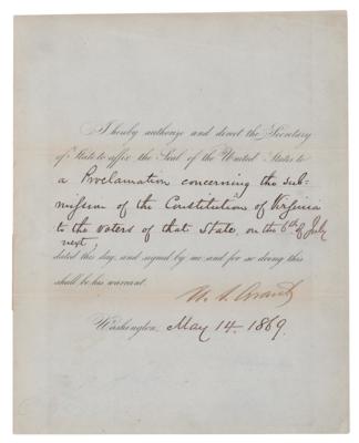 Lot #24 U. S. Grant Document Signed as President on the 1869 Ratification of the Virginia Constitution - Image 1