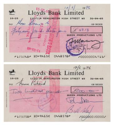 Lot #581 Queen (2) Signed Checks with Mercury, Taylor, Deacon, and May - Image 1