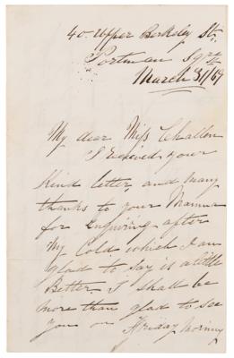 Lot #207 Mary Seacole Exceedingly Rare Autograph Letter Signed on Albert Challan's Portrait: "I hope Albert will be successful in getting the Painting in the Academy" - Image 1