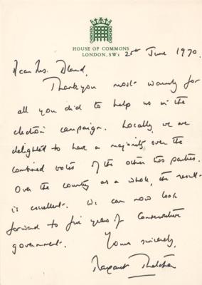 Lot #345 Margaret Thatcher Letter Signed - Image 1