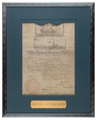 Lot #160 John Tyler and Daniel Webster Document Signed - Scallop-Topped Ship's Pass - Image 1