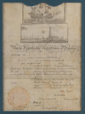 Lot #160 John Tyler and Daniel Webster Document Signed - Scallop-Topped Ship's Pass - Image 2