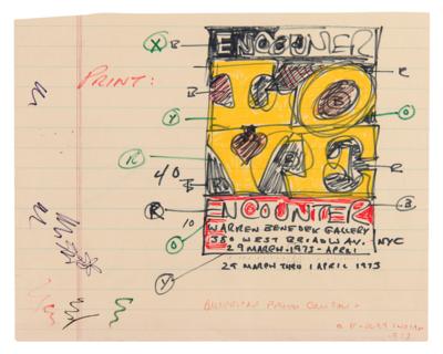 Lot #476 Robert Indiana Signed Original Sketch - 'Love' - Image 1