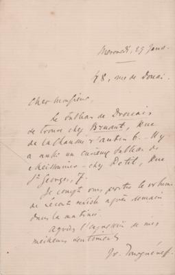 Lot #523 Ivan Turgenev Autograph Letter Signed