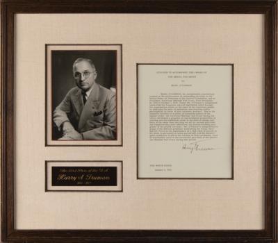 Lot #144 Harry S. Truman Document Signed as President, Presenting the Medal for Merit to Basil O'Connor, the President of the American National Red Cross - Image 1