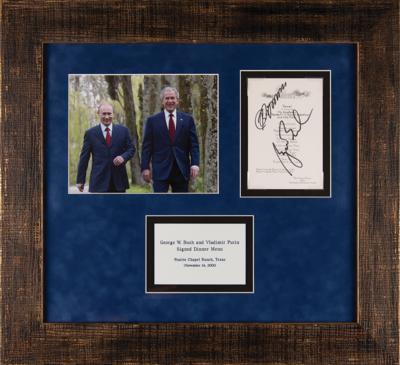 Lot #44 George W. Bush and Vladimir Putin Signed 2001 Dinner Menu as American and Russian Presidents - Image 1