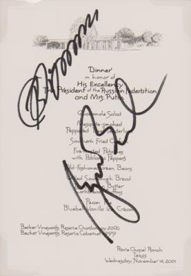 Lot #44 George W. Bush and Vladimir Putin Signed 2001 Dinner Menu as American and Russian Presidents - Image 2