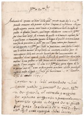 Lot #364 Andrea Doria Autograph Letter Signed - Amazing 478-Year-Old Artifact - Image 1