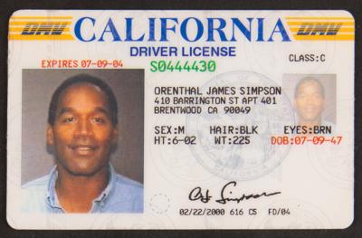 Lot #340 O. J. Simpson's California State Driver's License (2000) - Image 2