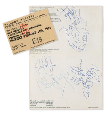 Lot #579 Led Zeppelin Signed Program for Roy Harper’s 1974 ‘Valentine’s Day Massacre' Concert - Image 1