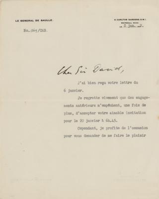 Lot #260 Charles de Gaulle War-Dated Typed Letter