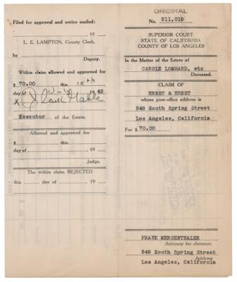 Lot #723 Clark Gable Document Signed as Executor of the Estate of Carole Lombard - Image 1